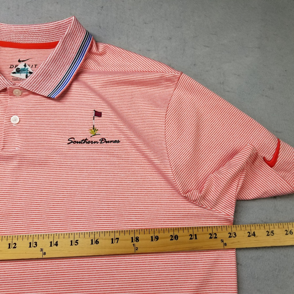 Nike Polo Shirt Mens SIze Large Orange Striped Southern Dunes Golf Course Logo - Picture 7 of 13